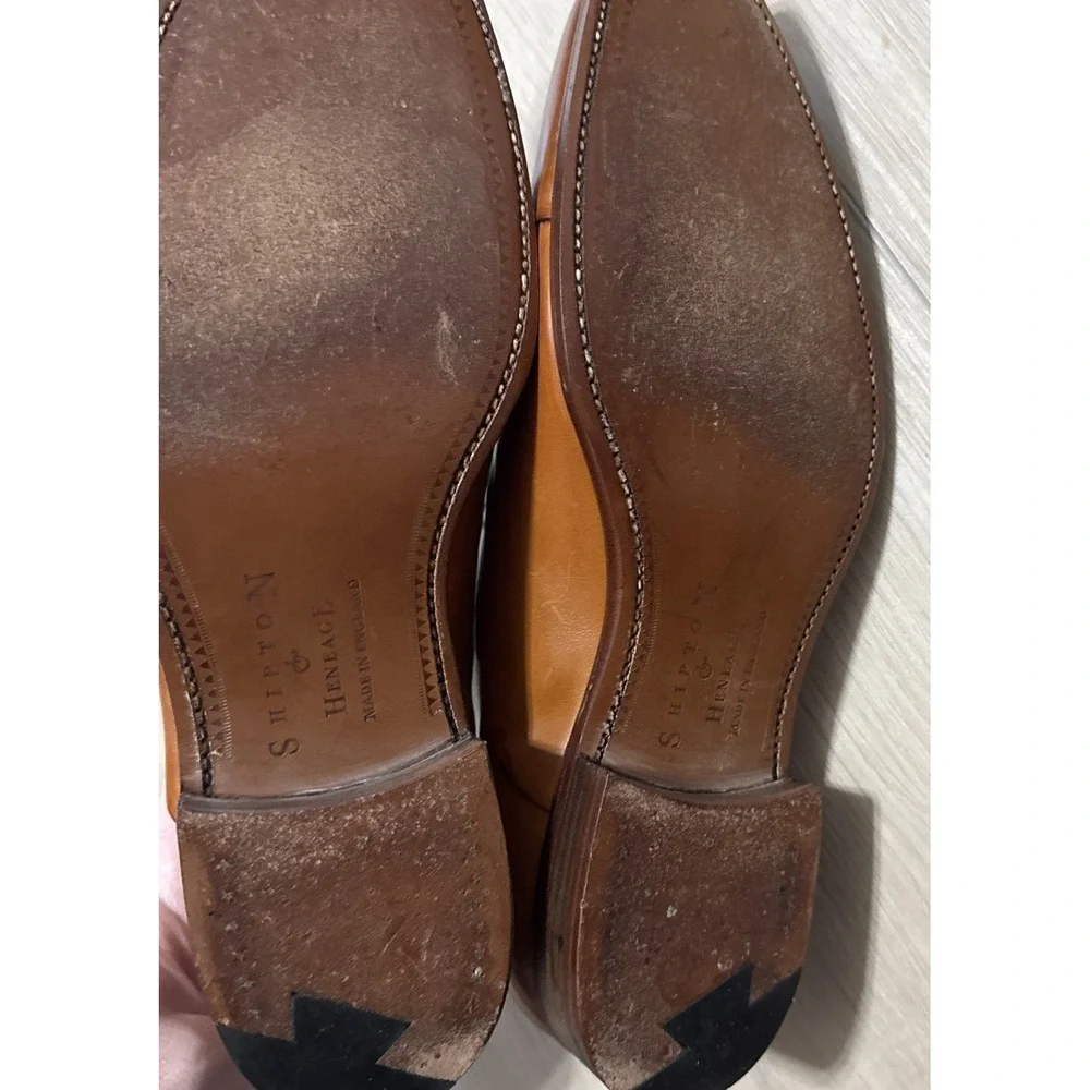 Men Size 9 F Shipton & Henage Cap Toe Camel Brown Lace Up Dress Shoes Oxford